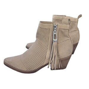 GUESS Womens Pointed Toe Suede Ankle Cowboy Boots Leather Booties Tassel 7.5 M